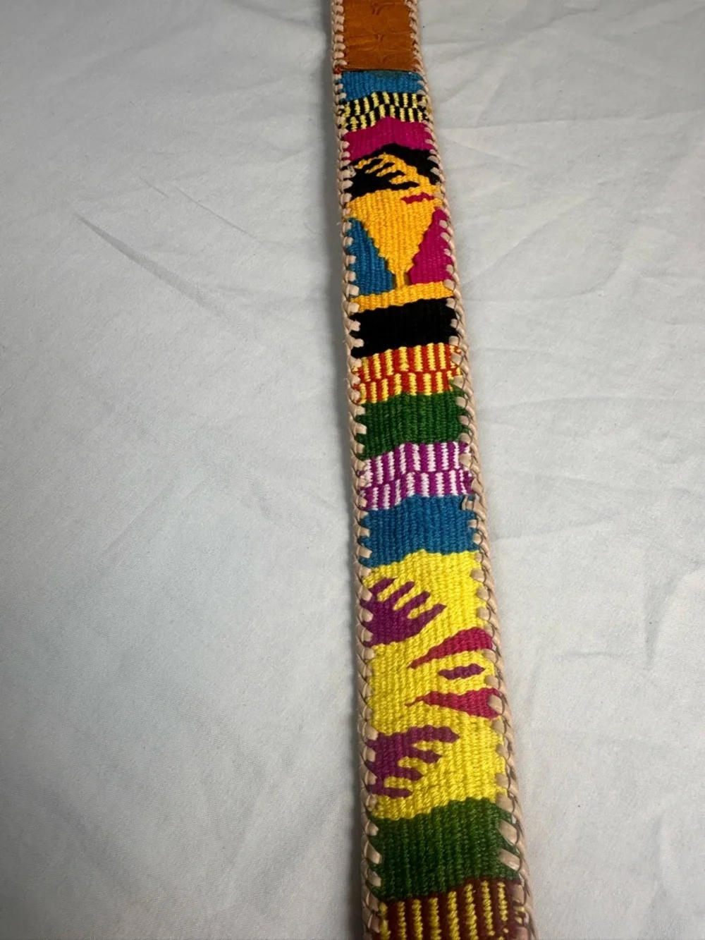 Handmade Guatemalan Woven Multicolored Leather Belt Size 28, Length 32”